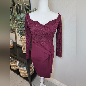 Burgundy Off The Shoulder Lace Dress